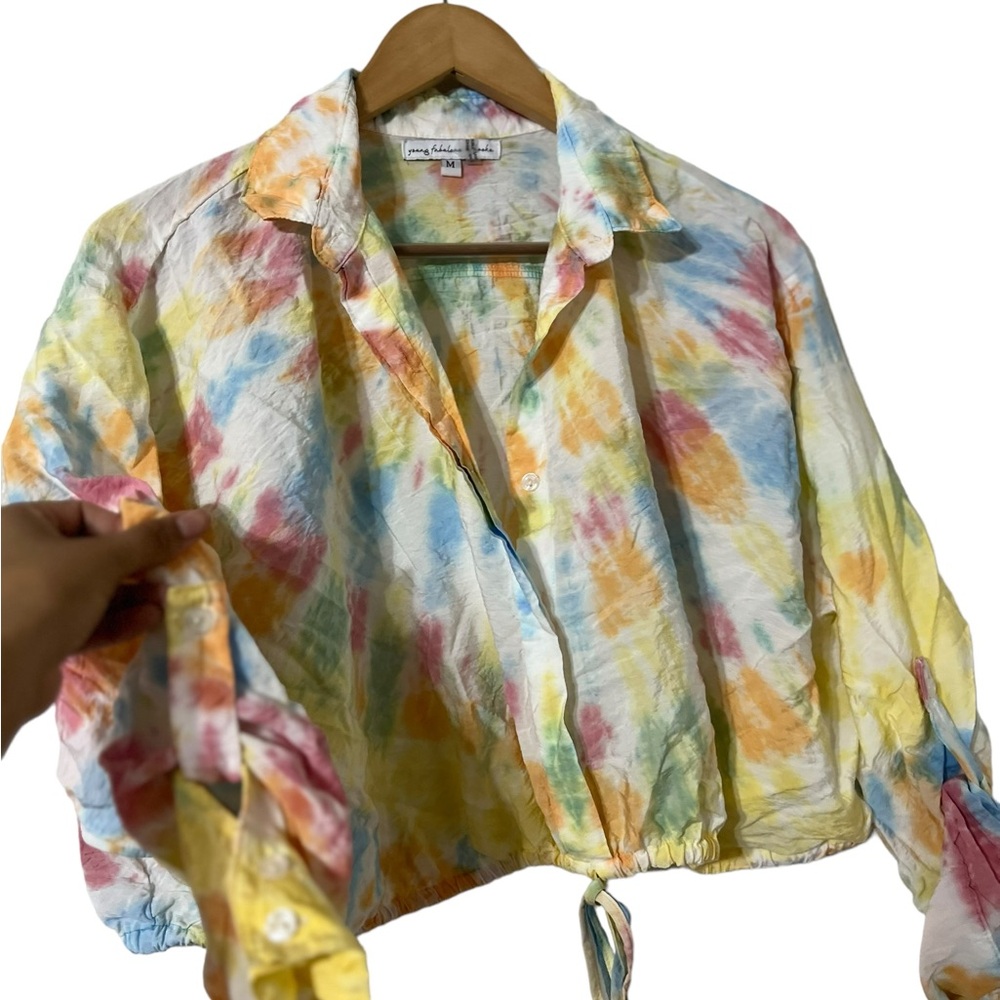 Young, Fabulous & Broke Tie Dye Button Down Long Sleeve Shirt Top Blouse - Picture 3 of 7